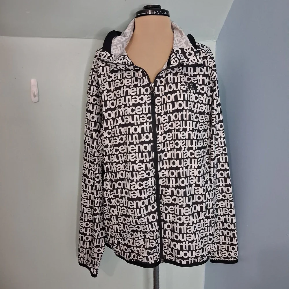The North Face Mens Windwall Jacket Black White All Over Logo Print Large L